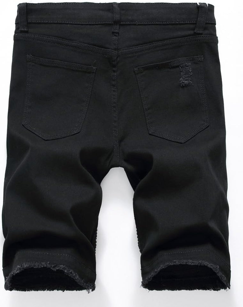 Men'S Casual Denim Shorts Classic Fit Ripped Distressed Summer Jeans Shorts