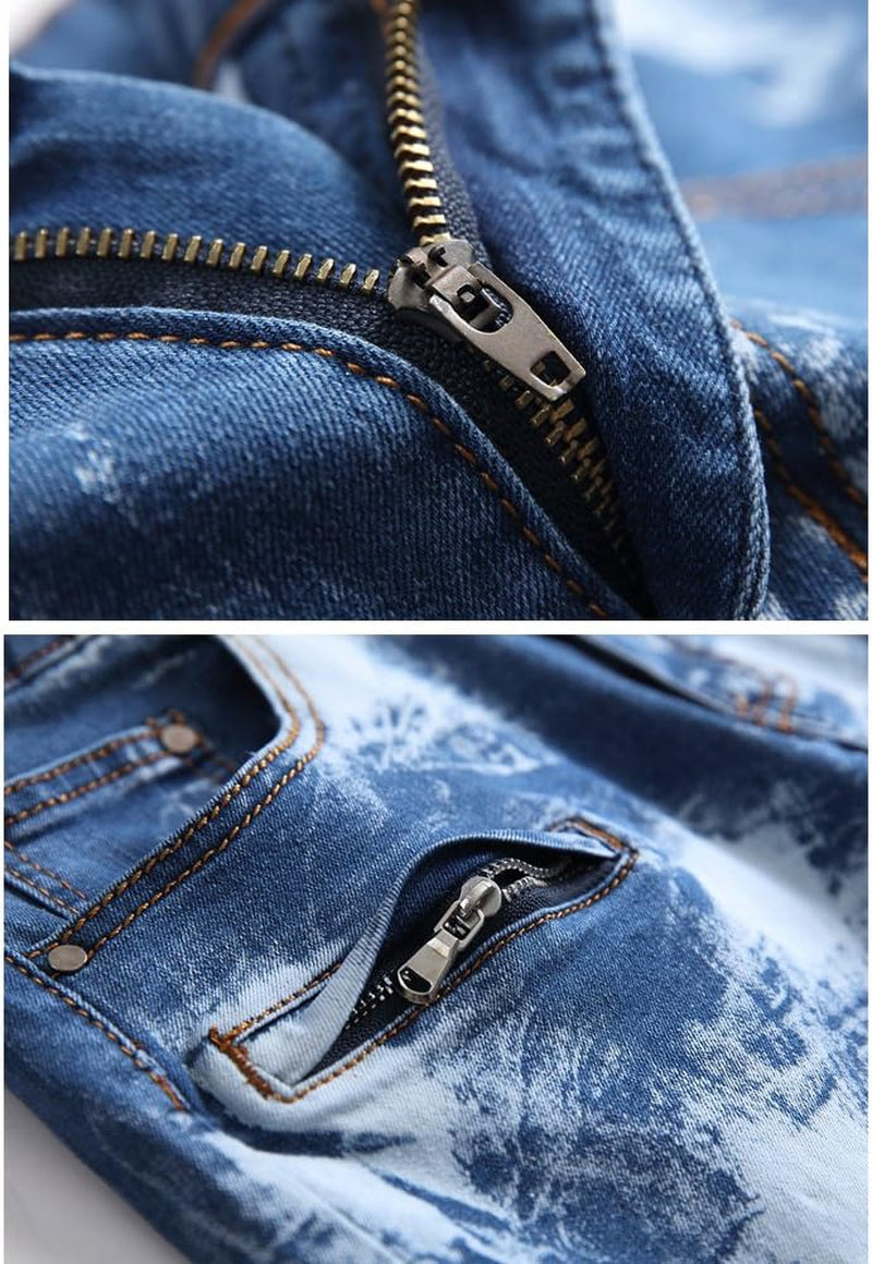 Men'S Casual Denim Shorts Classic Fit Ripped Jeans Biker Shorts
