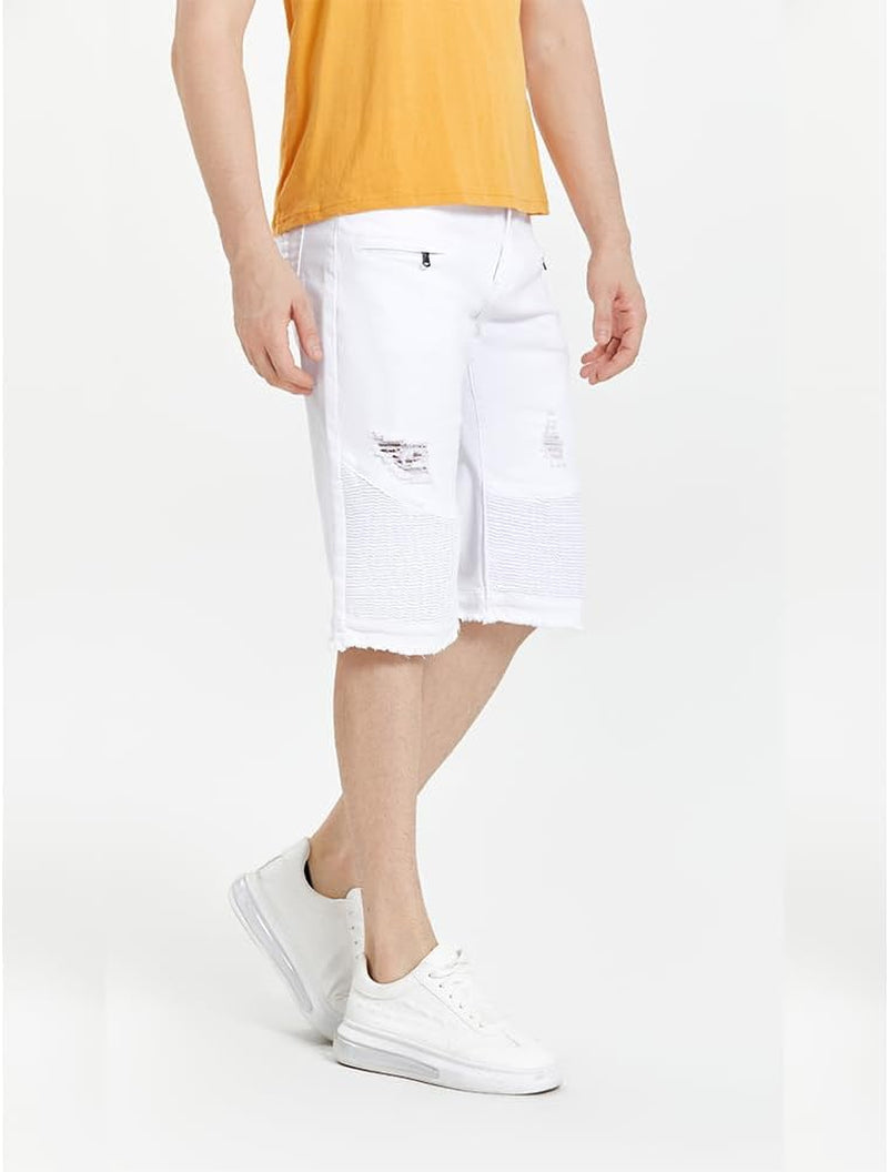 Men'S Casual Denim Shorts Classic Fit Ripped Distressed Summer Jeans Shorts