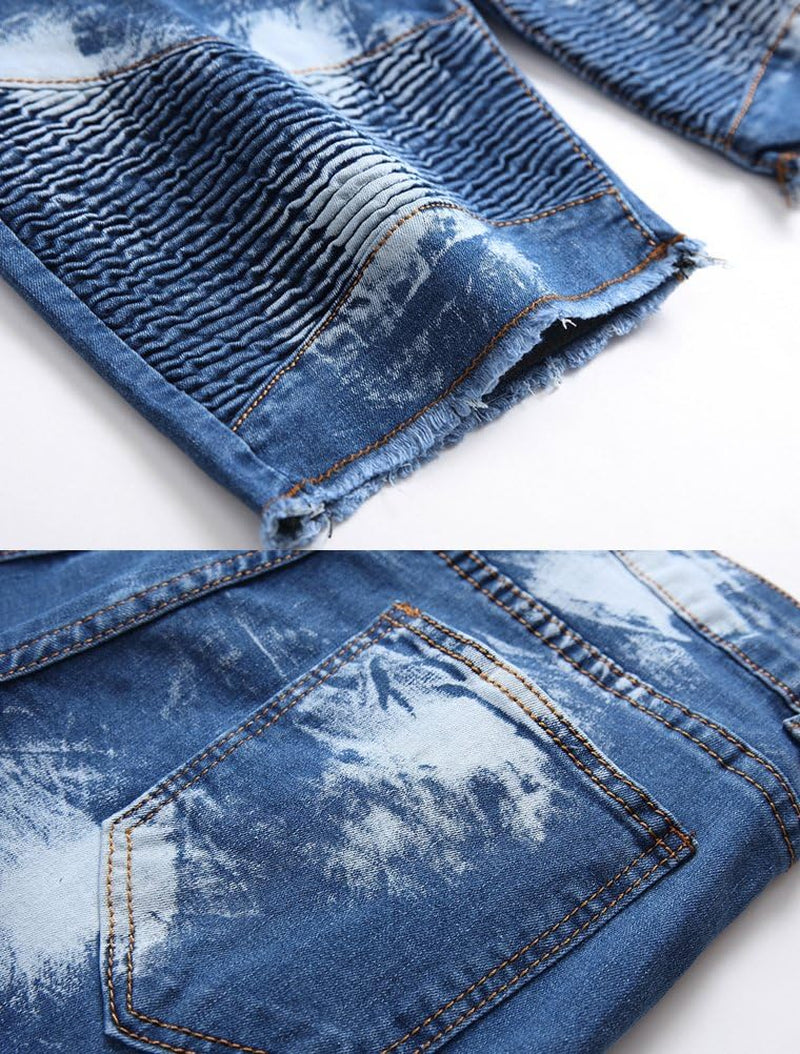 Men'S Casual Denim Shorts Classic Fit Ripped Jeans Biker Shorts