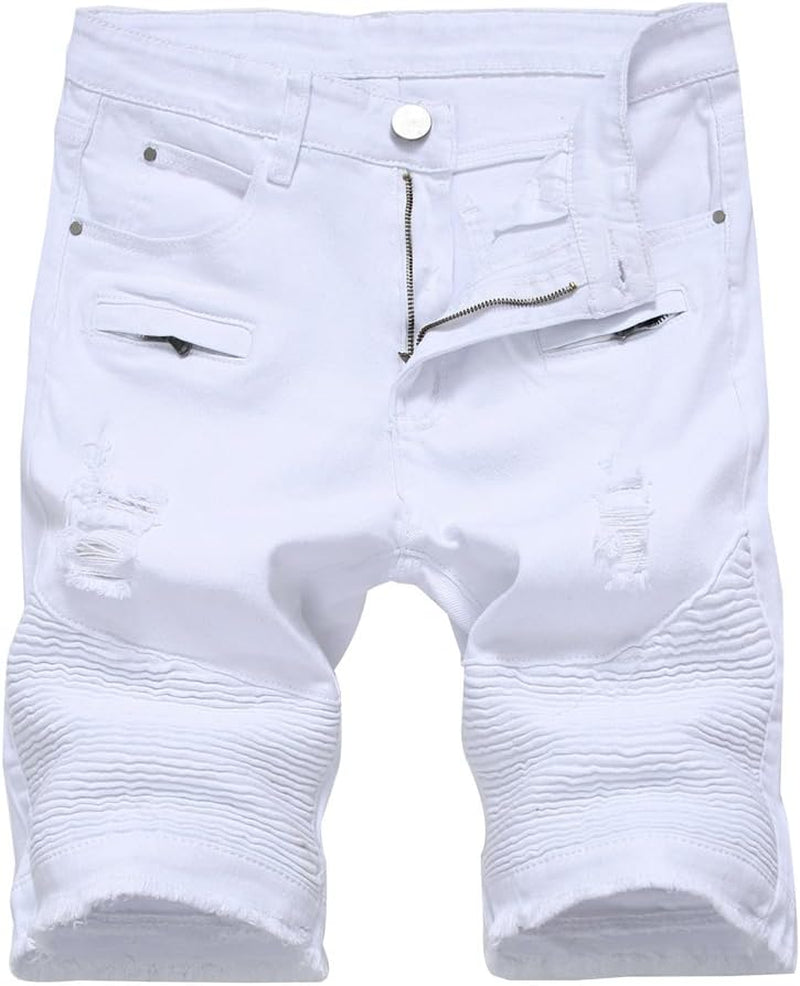 Men'S Casual Denim Shorts Classic Fit Ripped Distressed Summer Jeans Shorts