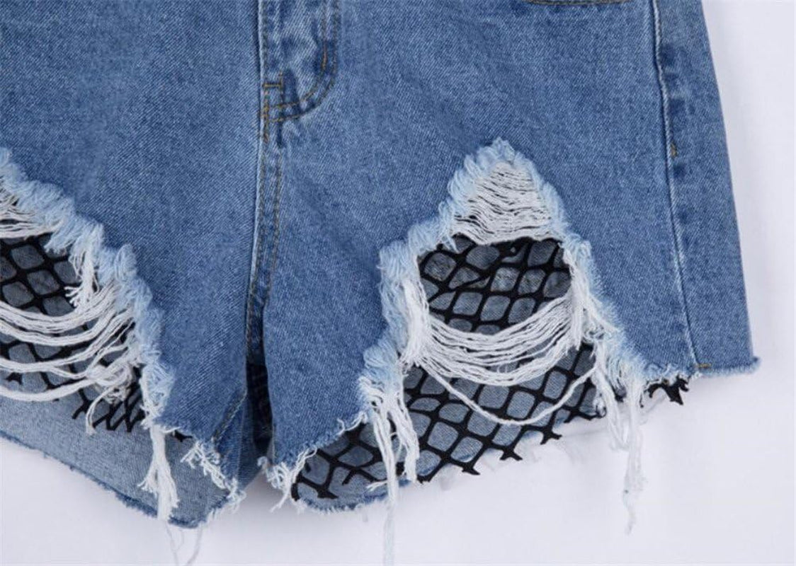 Jean Shorts for Women plus Size,Casual Fishnet Destroyed Ripped Holes Loose Fit Fashion Denim Jeans Shorts