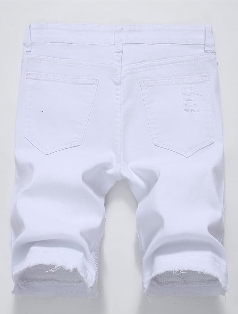 Men'S Casual Denim Shorts Classic Fit Ripped Distressed Summer Jeans Shorts