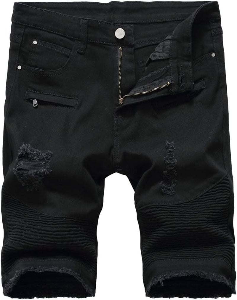 Men'S Casual Denim Shorts Classic Fit Ripped Distressed Summer Jeans Shorts