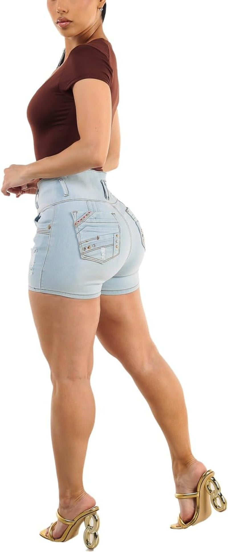 Butt Lifting Denim Shorts for Women - Mid - High Waisted Shorts - Levanta Cola