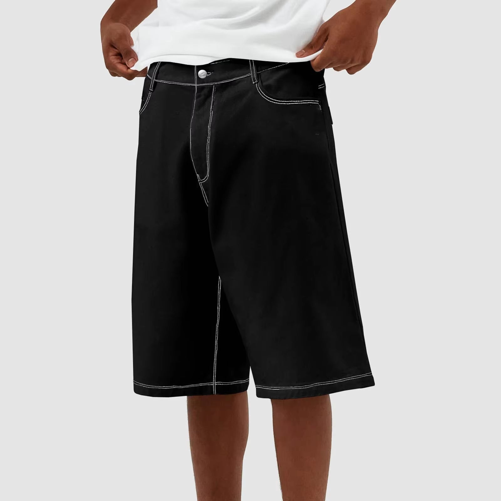 Baggy Jeans Shorts for Men Casual Loose Fit Wide Leg Denim Jorts Y2K Vintage Hip Hop Skateboard Long Jorts Male Streetwear