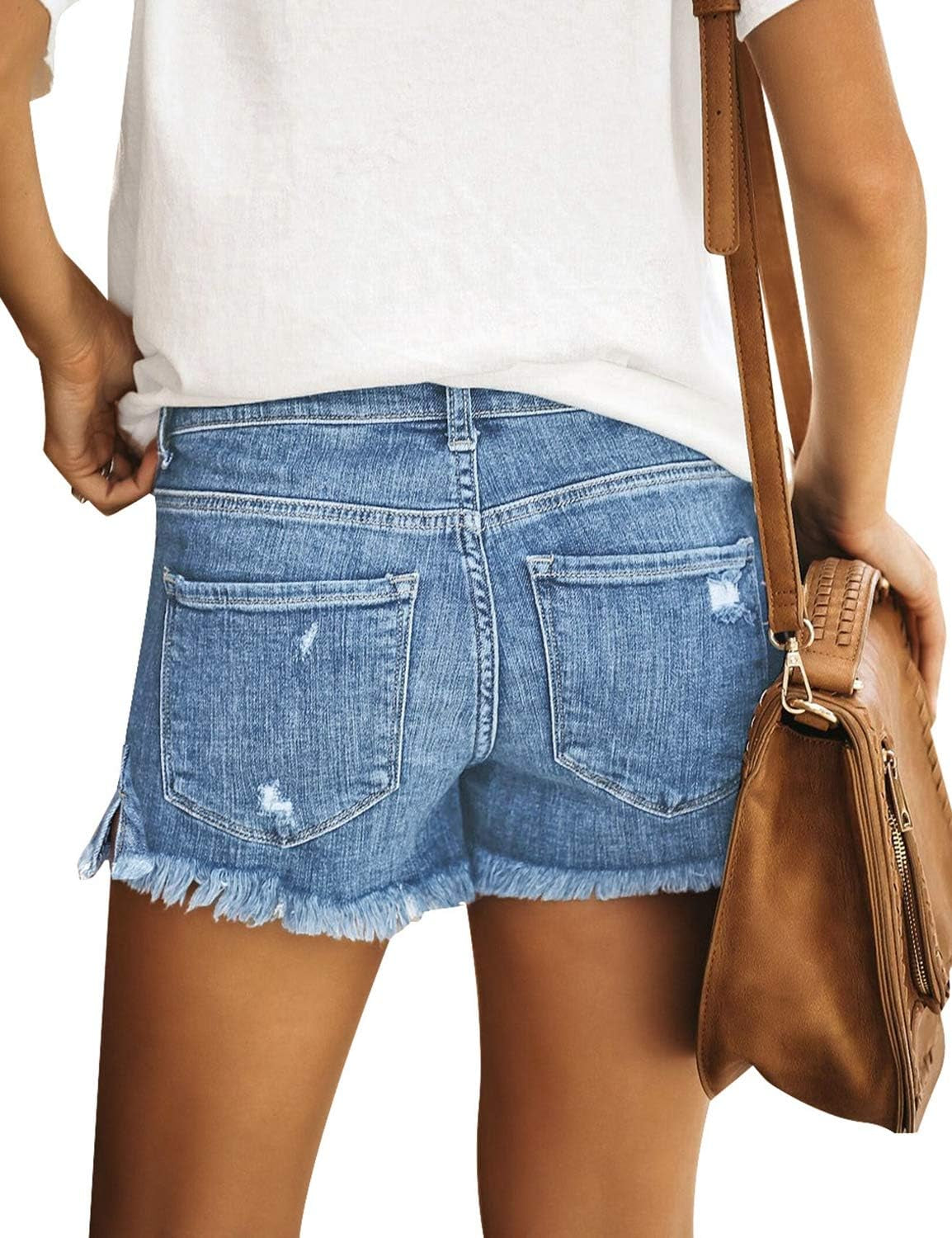 Women'S Casual Mid Rise Denim Shorts Stretch Ripped Raw Hem Jean Shorts