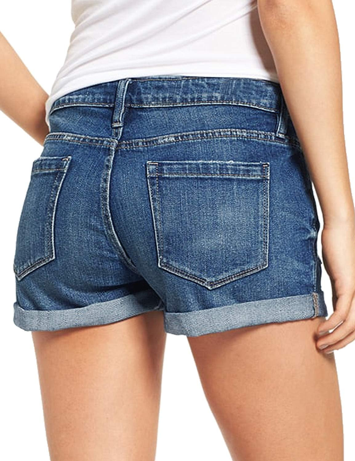 Women'S Ripped Denim Jean Shorts High Waisted Stretchy Folded Hem Short Jeans