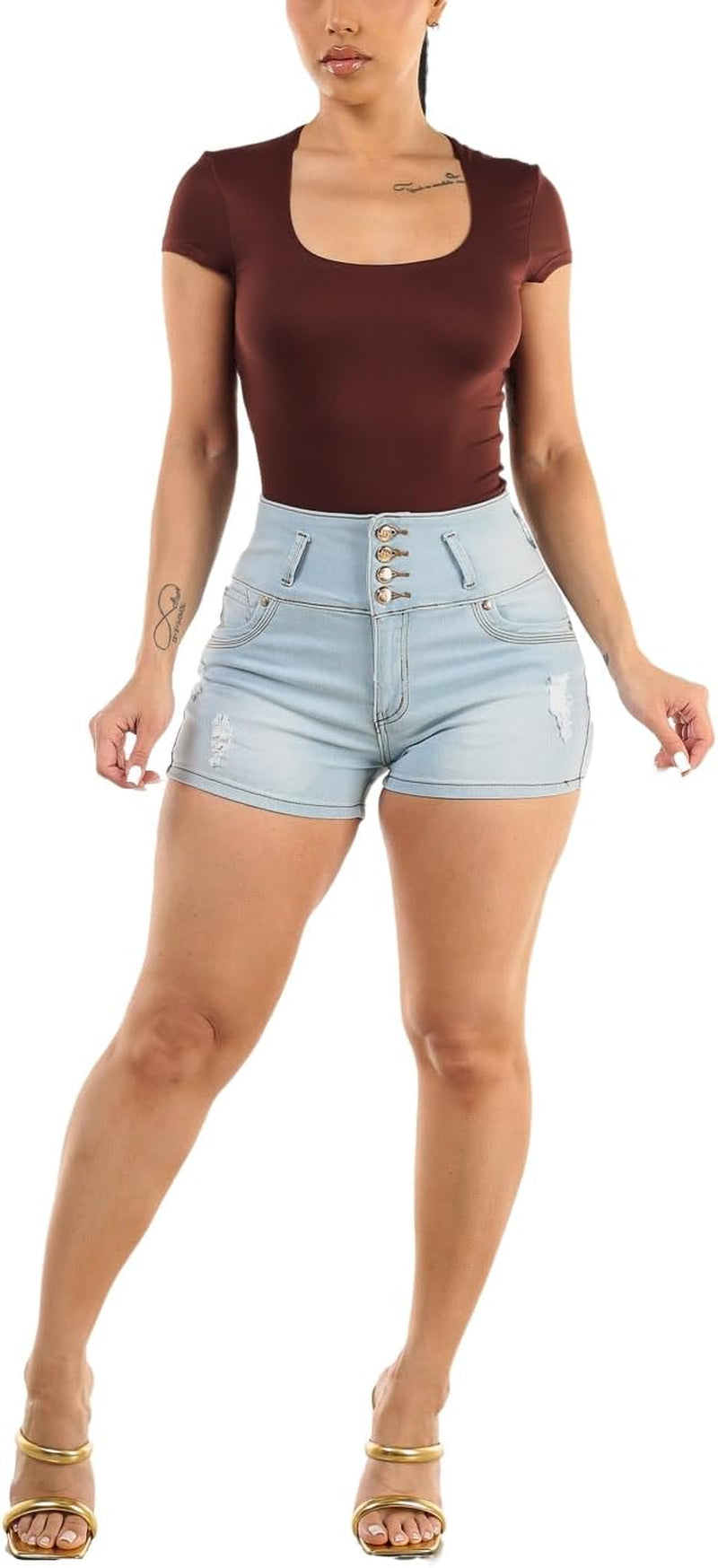 Butt Lifting Denim Shorts for Women - Mid - High Waisted Shorts - Levanta Cola
