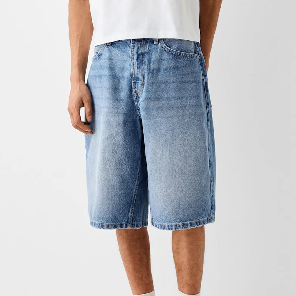 Baggy Jeans Shorts for Men Casual Loose Fit Wide Leg Denim Jorts Y2K Vintage Hip Hop Skateboard Long Jorts Male Streetwear