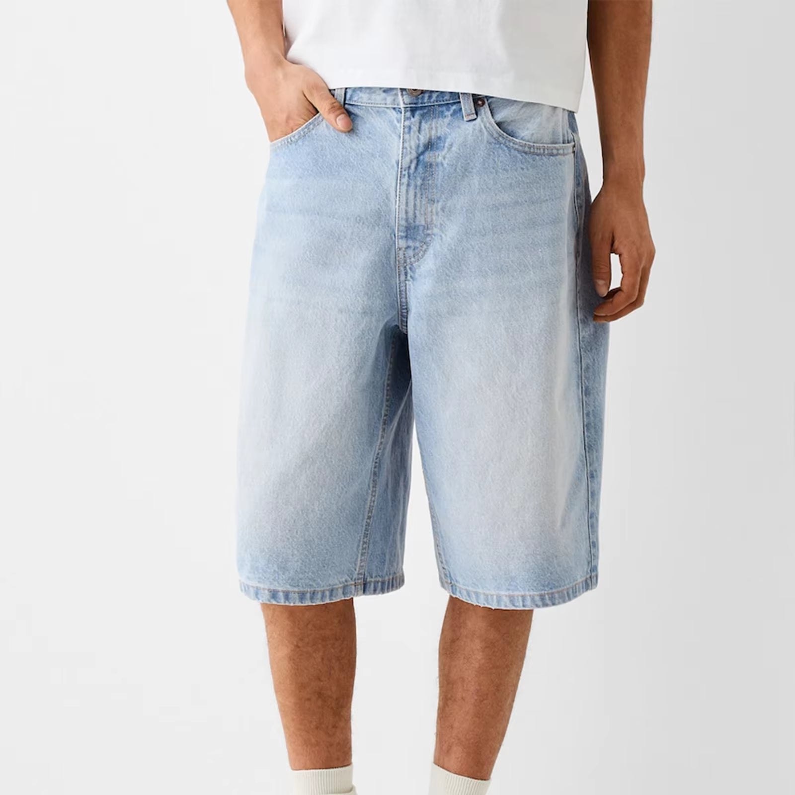 Baggy Jeans Shorts for Men Casual Loose Fit Wide Leg Denim Jorts Y2K Vintage Hip Hop Skateboard Long Jorts Male Streetwear