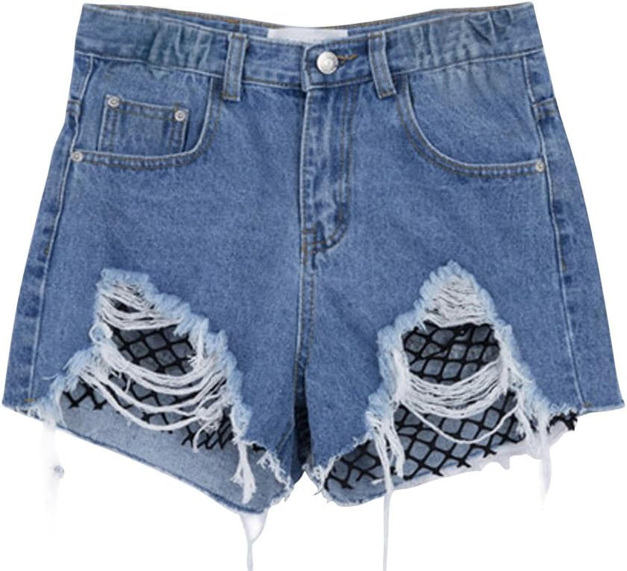 Jean Shorts for Women plus Size,Casual Fishnet Destroyed Ripped Holes Loose Fit Fashion Denim Jeans Shorts