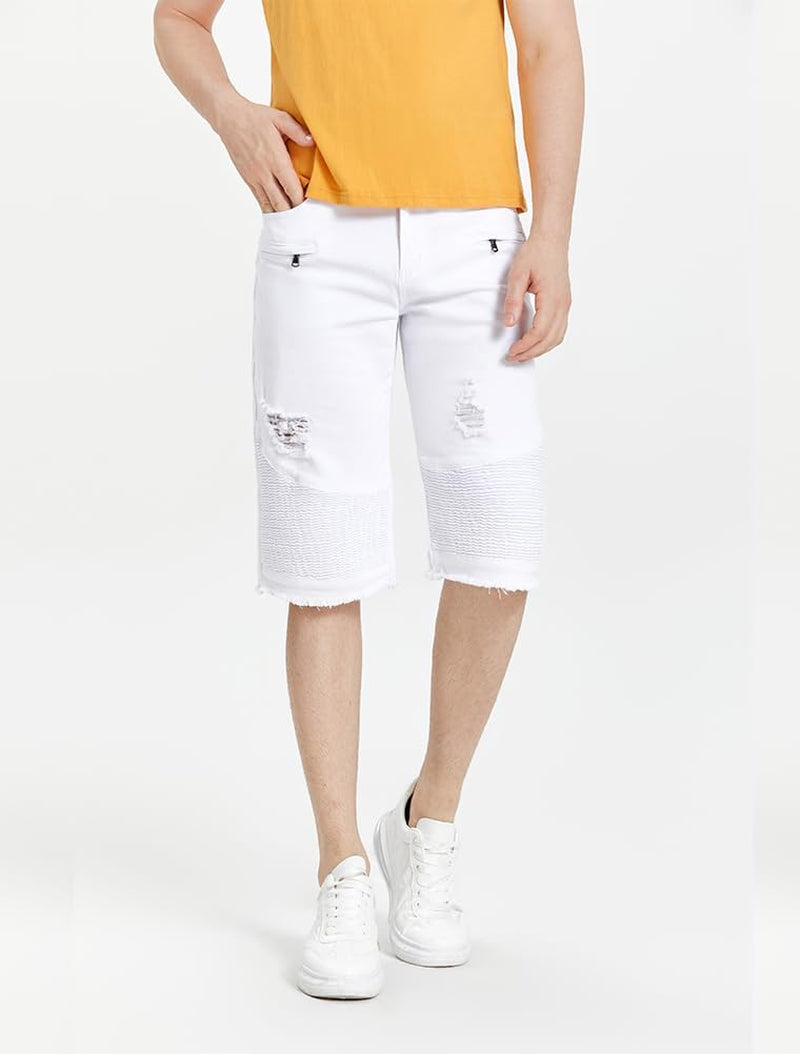 Men'S Casual Denim Shorts Classic Fit Ripped Distressed Summer Jeans Shorts