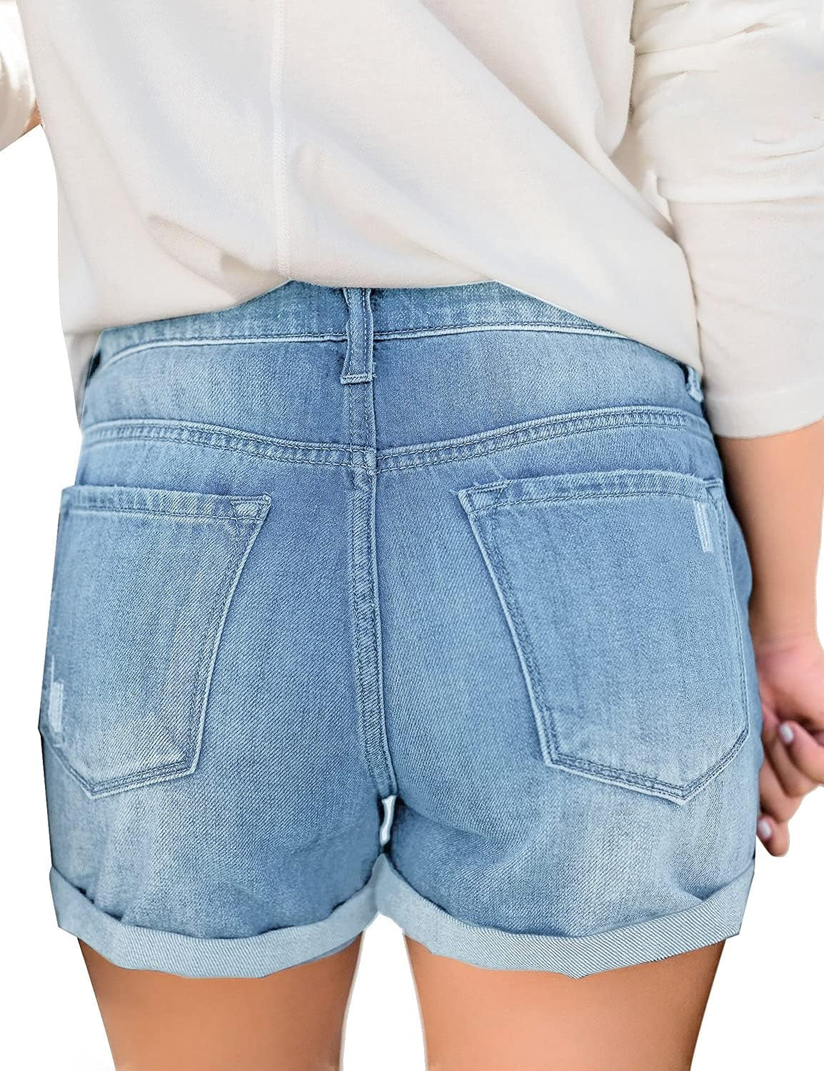 Women'S Ripped High Waisted Denim Shorts Stretchy Cuffed Hem Jean Shorts