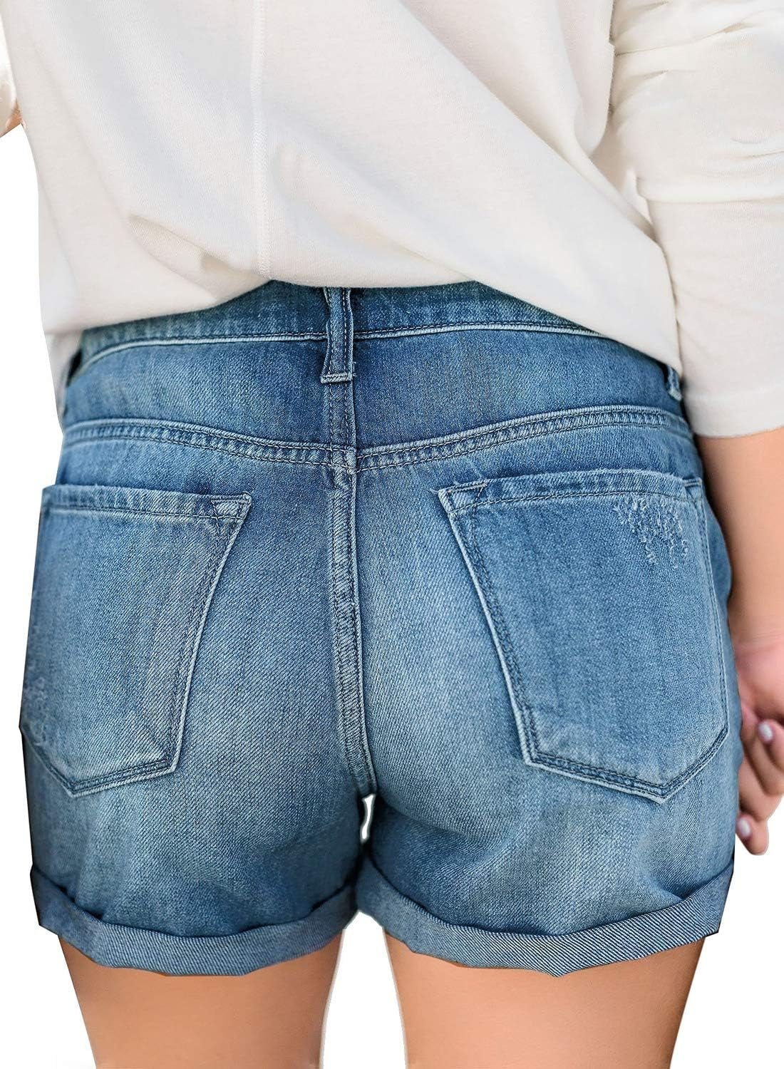Women'S Ripped High Waisted Denim Shorts Stretchy Cuffed Hem Jean Shorts