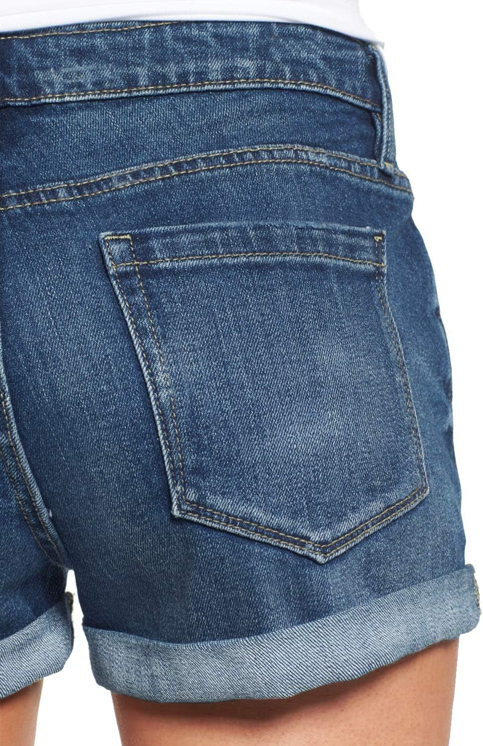 Women'S Ripped Denim Jean Shorts High Waisted Stretchy Folded Hem Short Jeans