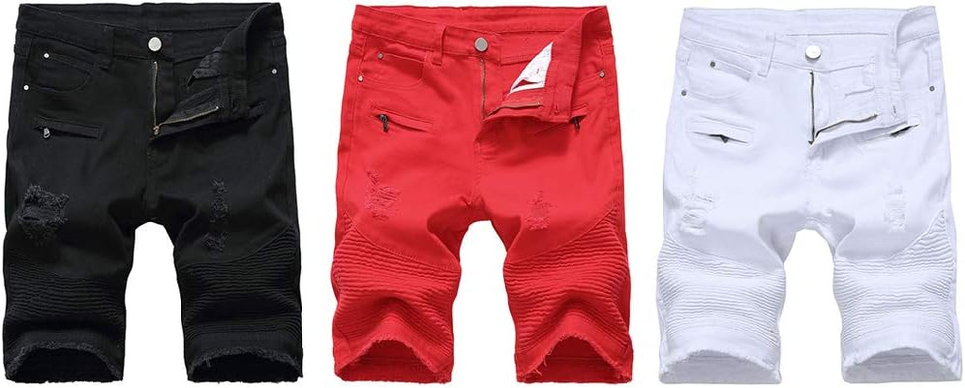 Men'S Casual Denim Shorts Classic Fit Ripped Distressed Summer Jeans Shorts