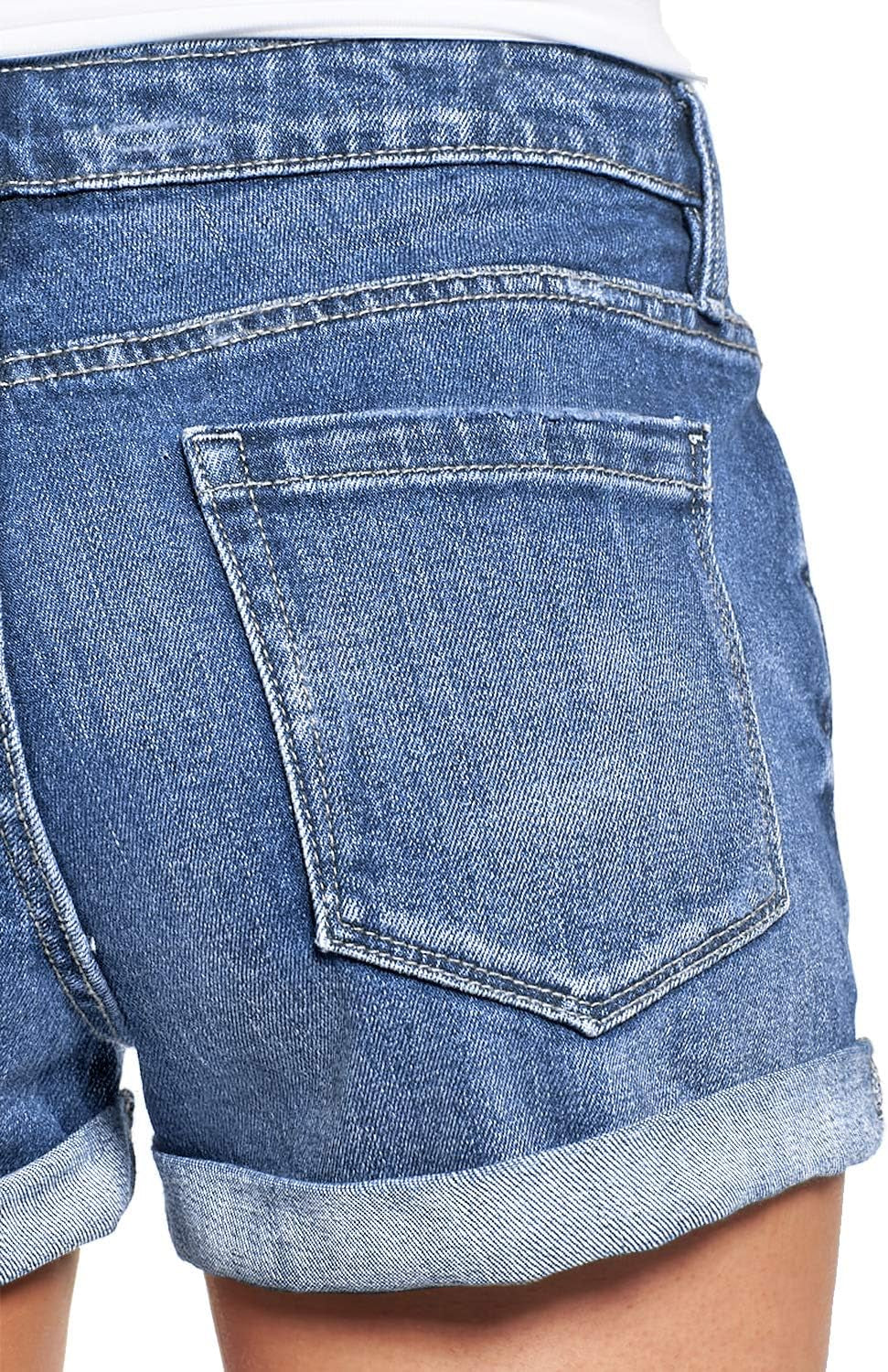Women'S Ripped Denim Jean Shorts High Waisted Stretchy Folded Hem Short Jeans