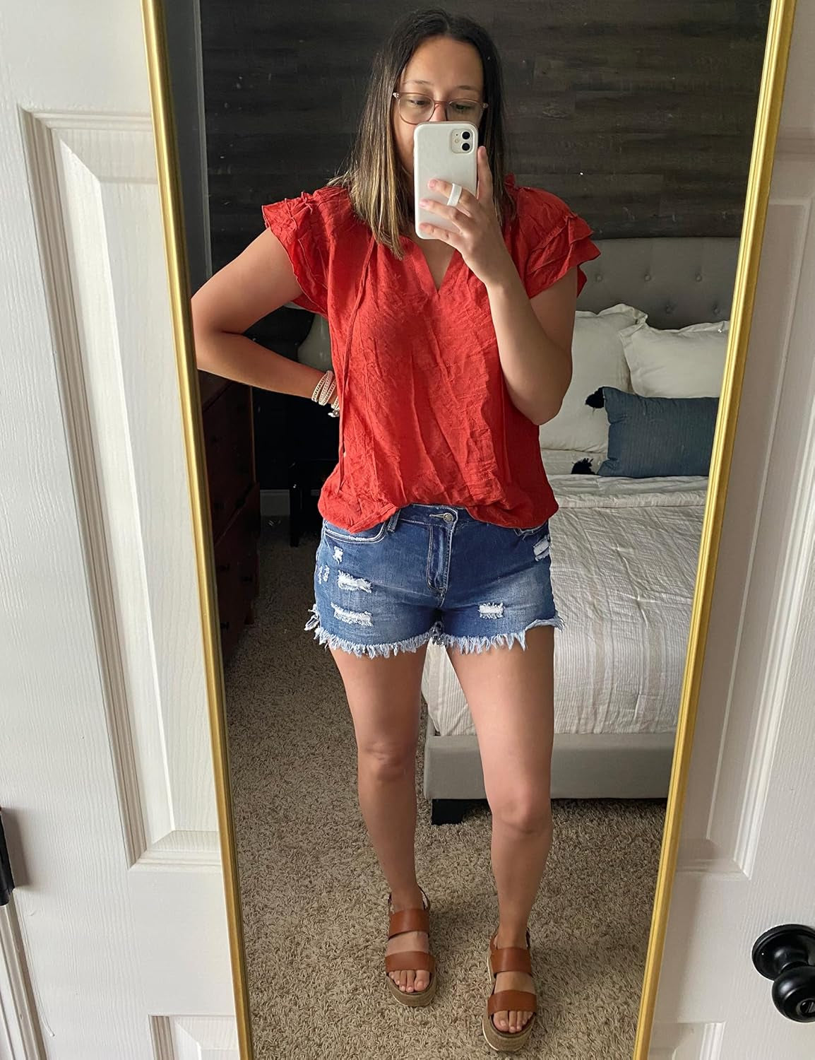 Women'S Casual Mid Rise Denim Shorts Stretch Ripped Raw Hem Jean Shorts