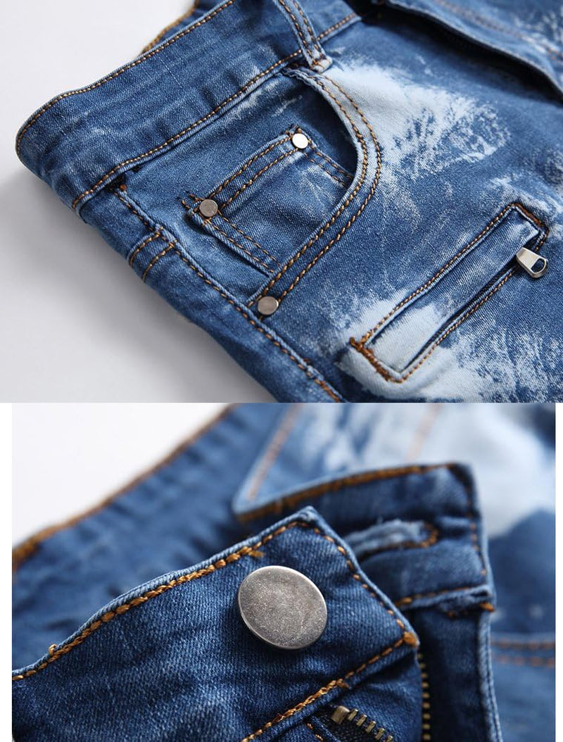 Men'S Casual Denim Shorts Classic Fit Ripped Jeans Biker Shorts