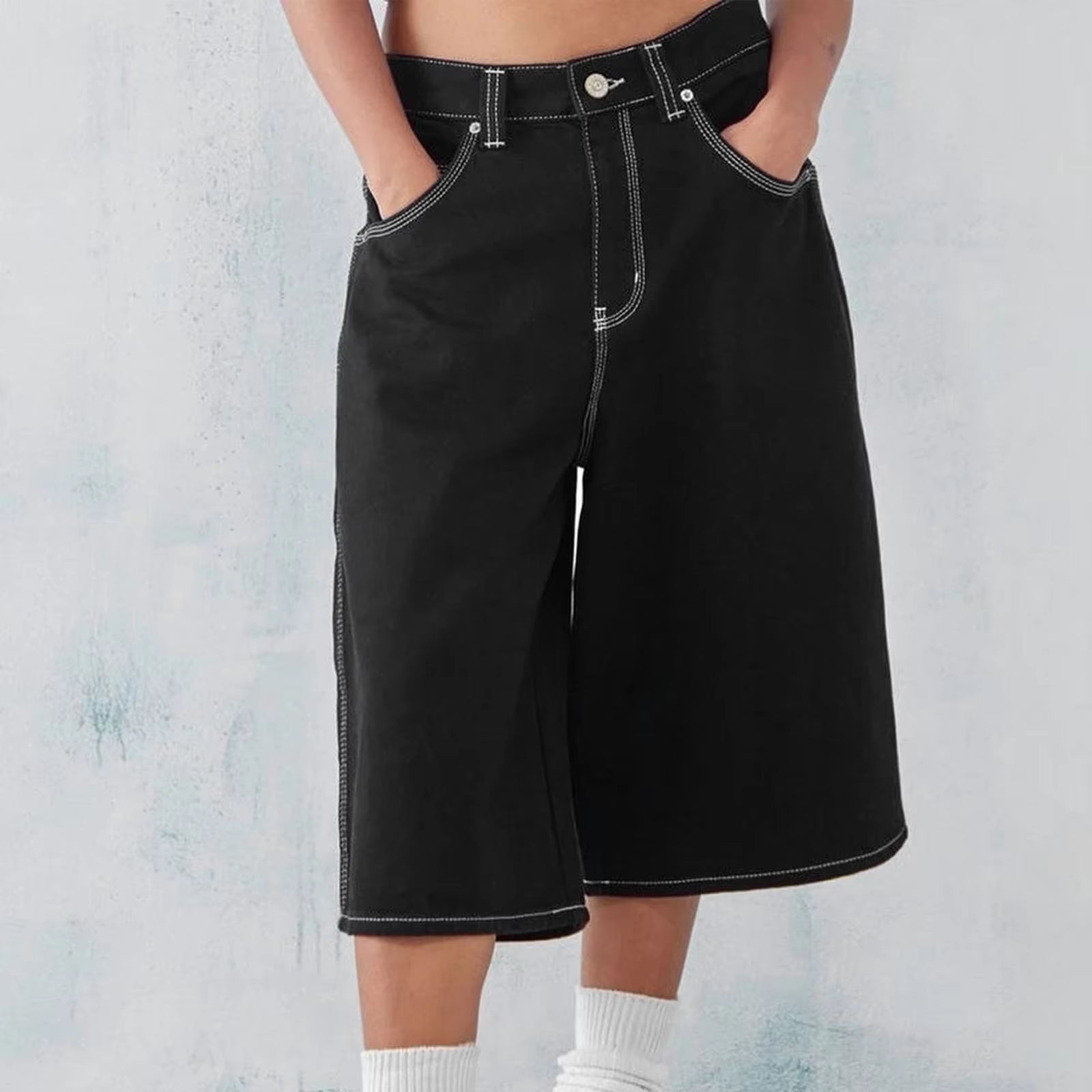Baggy Jeans Shorts for Men Casual Loose Fit Wide Leg Denim Jorts Y2K Vintage Hip Hop Skateboard Long Jorts Male Streetwear